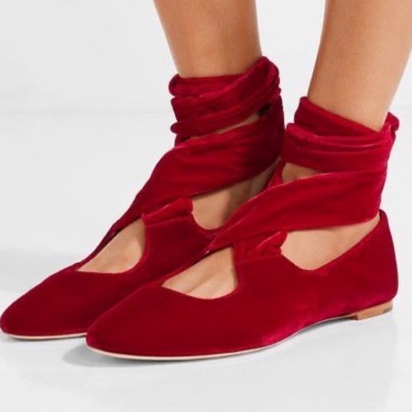 The Row Elodie Velvet Ankle-wrap Ballet Flats Red 38 - Picture 1 of 12